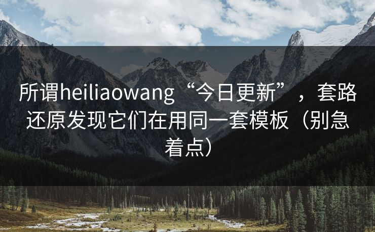 所谓heiliaowang“今日更新”，套路还原发现它们在用同一套模板（别急着点）